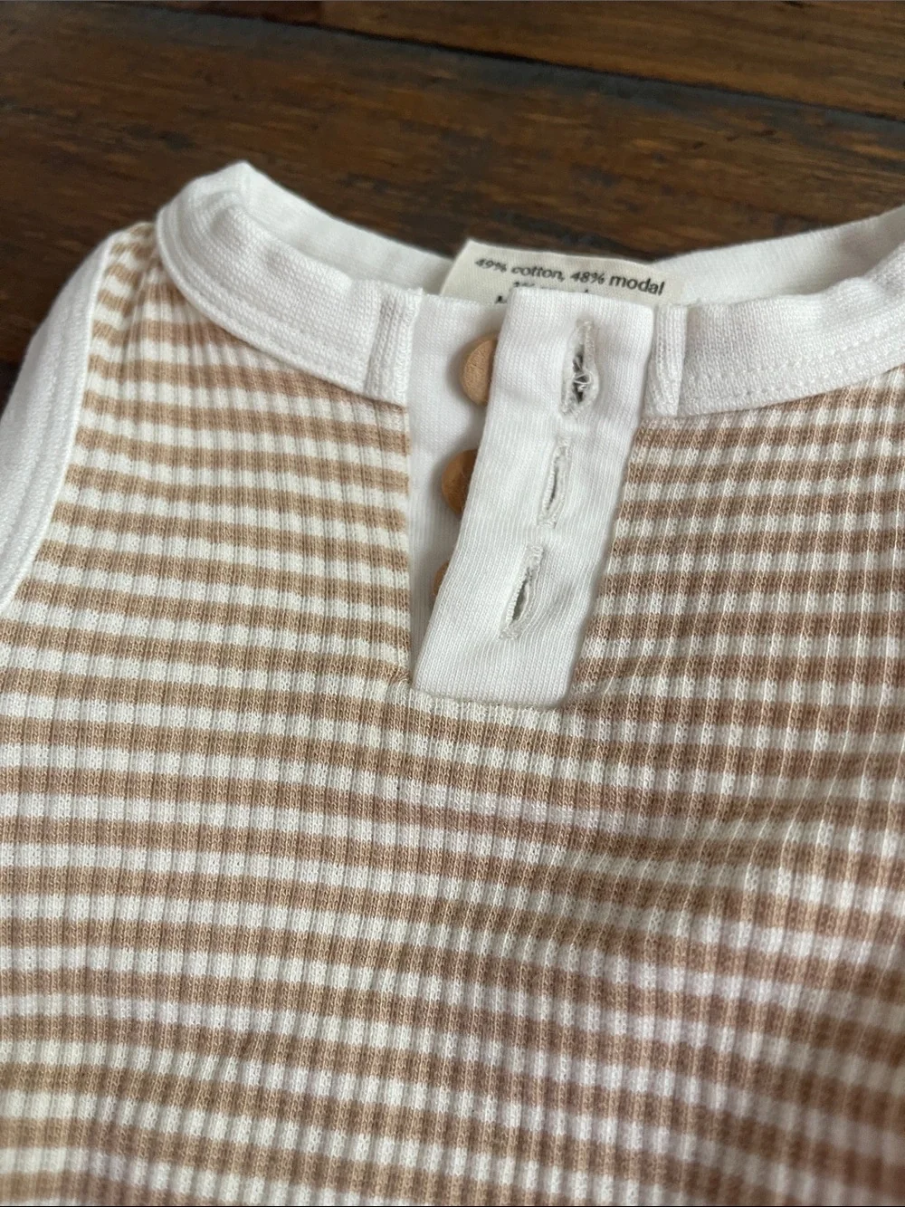 Neutral Gingham Ribbed Baby One-Piece in Cream & Tan
